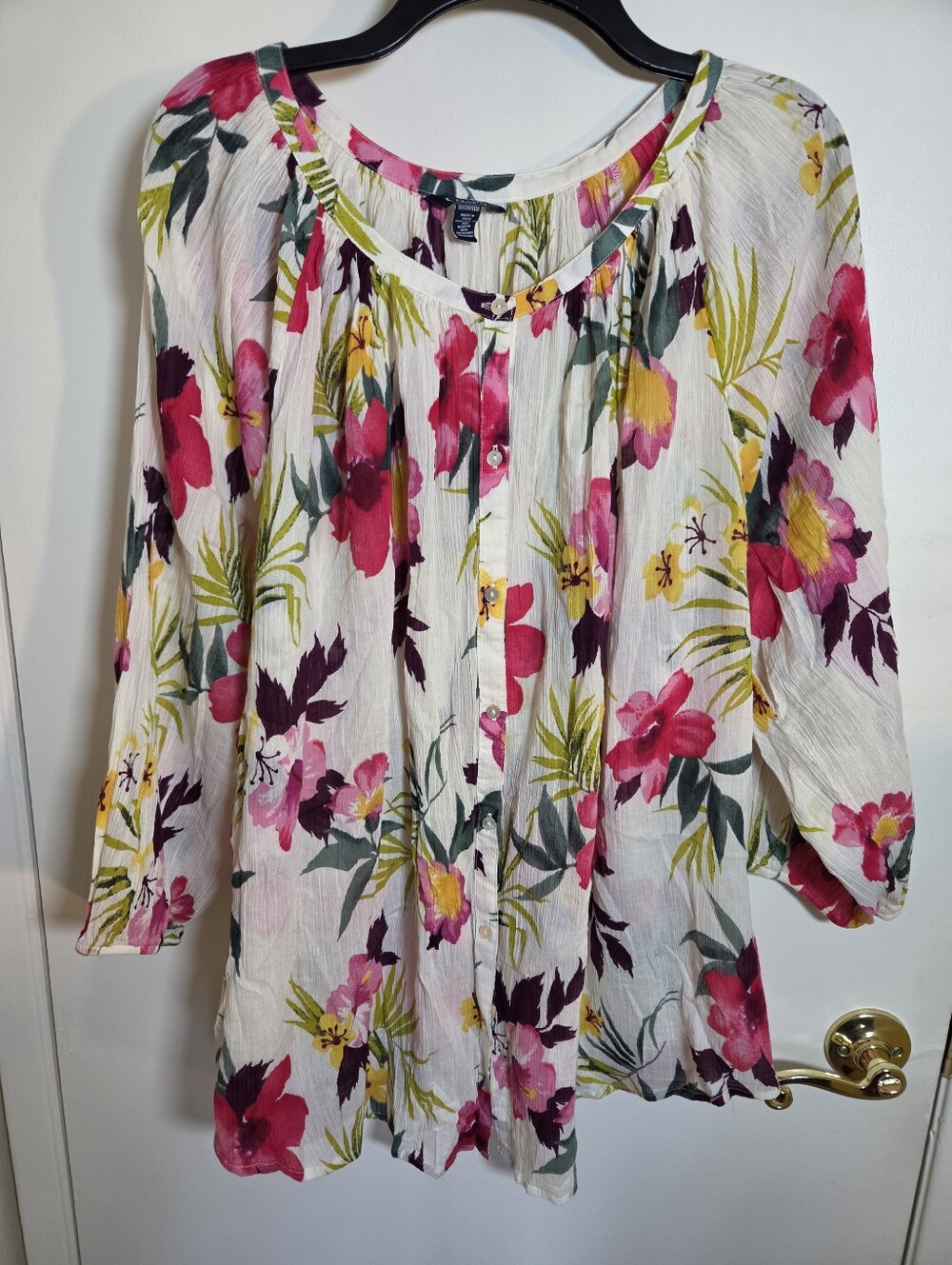 Button Up Boat Neck Cotton Womens 3X Top Floral Fairycore Cottagecore Boho Chic